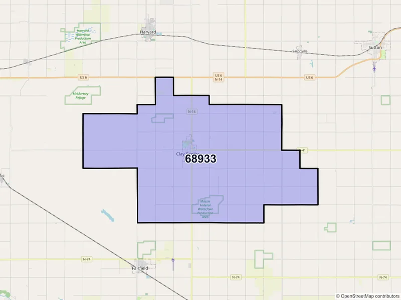 Map of Clay Center, Nebraska and ZIP codes
