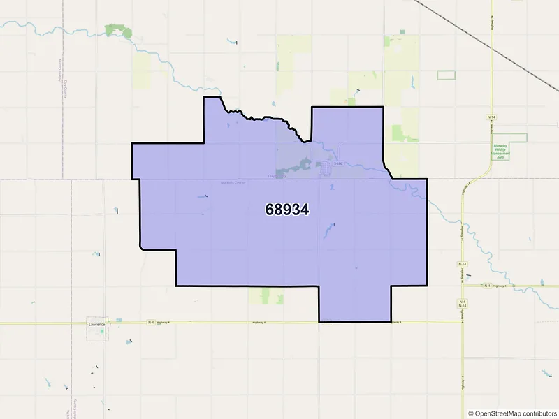 Map of ZIP Code 68934 — Deweese, NE