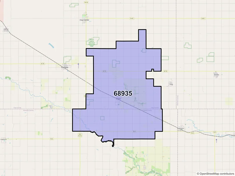 Map of ZIP Code 68935 — Edgar, NE