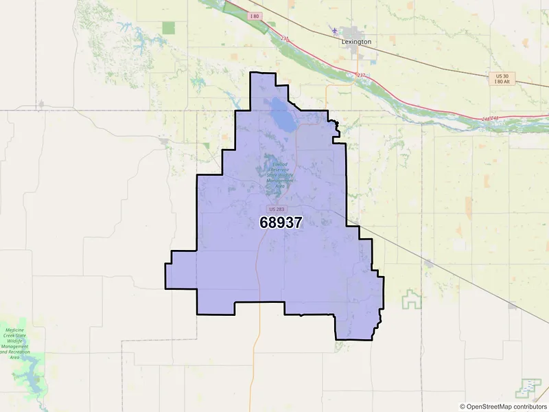 Map of ZIP Code 68937 — Elwood, NE