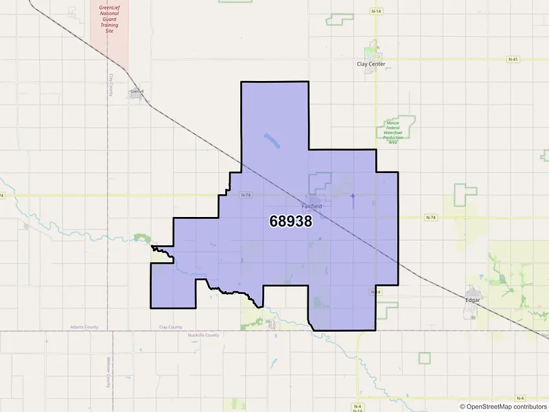 Map of ZIP Code 68938 — Fairfield, NE