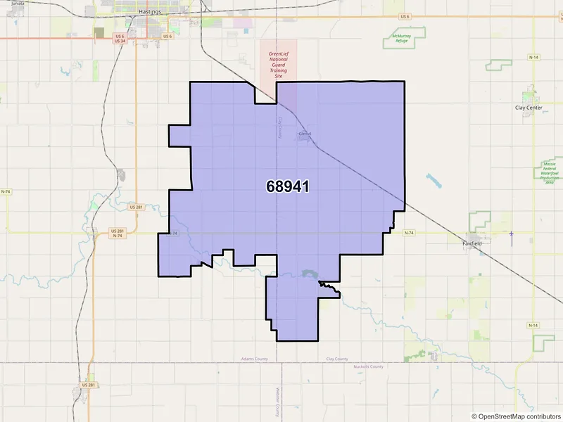 Map of ZIP Code 68941 — Glenvil, NE