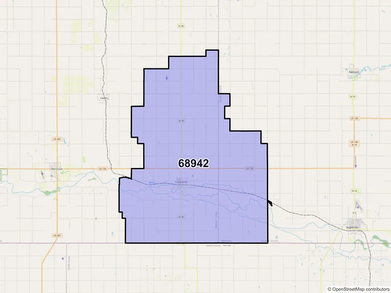 Map of ZIP Code 68942 — Guide Rock, NE