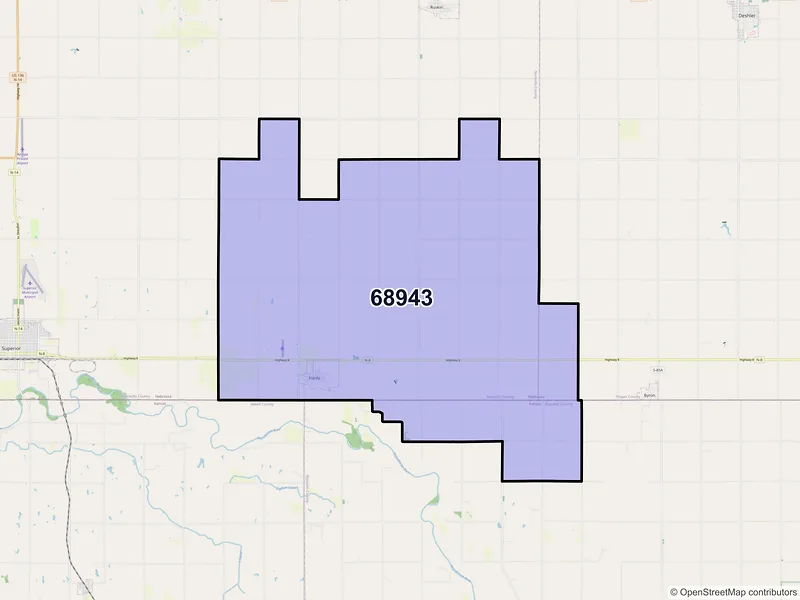 Map of Hardy, Nebraska and ZIP codes