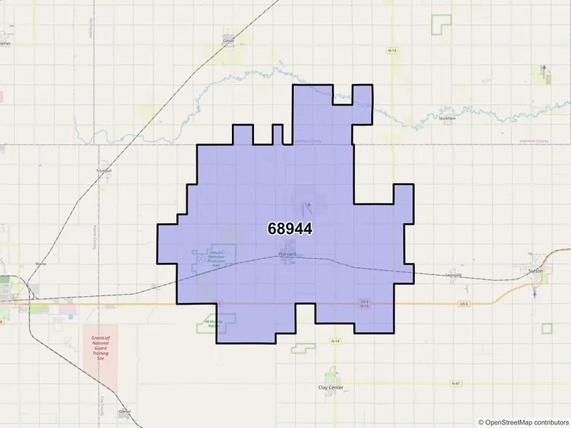 Map of ZIP Code 68944 — Harvard, NE