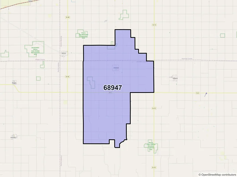 Map of ZIP Code 68947 — Hildreth, NE