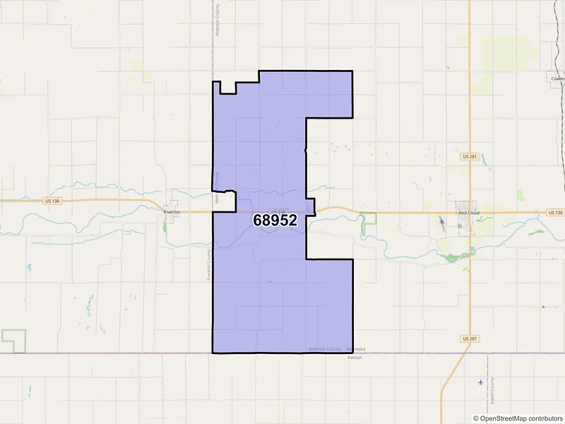 Map of ZIP Code 68952 — Inavale, NE