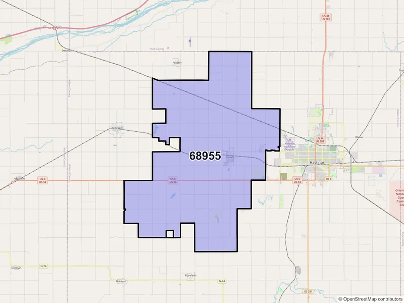 Map of ZIP Code 68955 — Juniata, NE