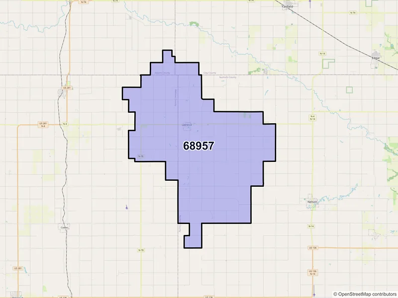 Map of Lawrence, Nebraska and ZIP codes