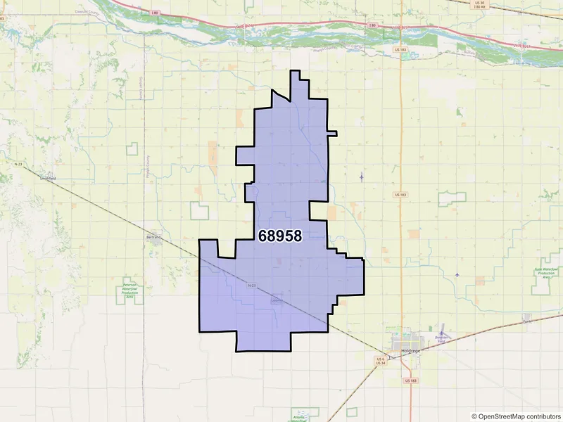 Map of ZIP Code 68958 — Loomis, NE