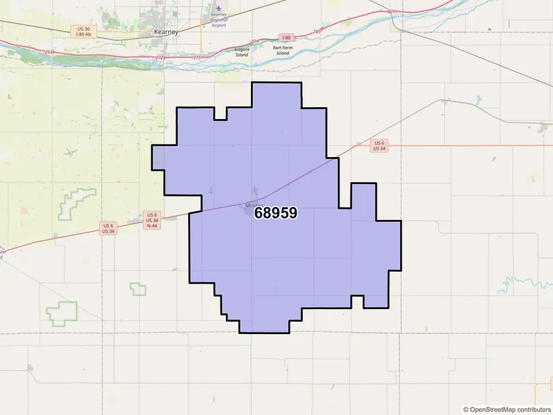 Map of Minden, Nebraska and ZIP codes