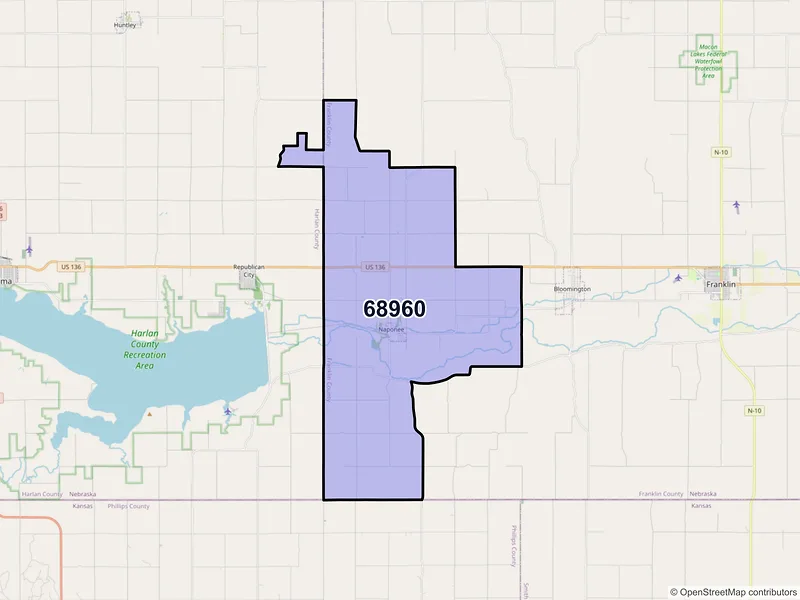 Map of ZIP Code 68960 — Naponee, NE