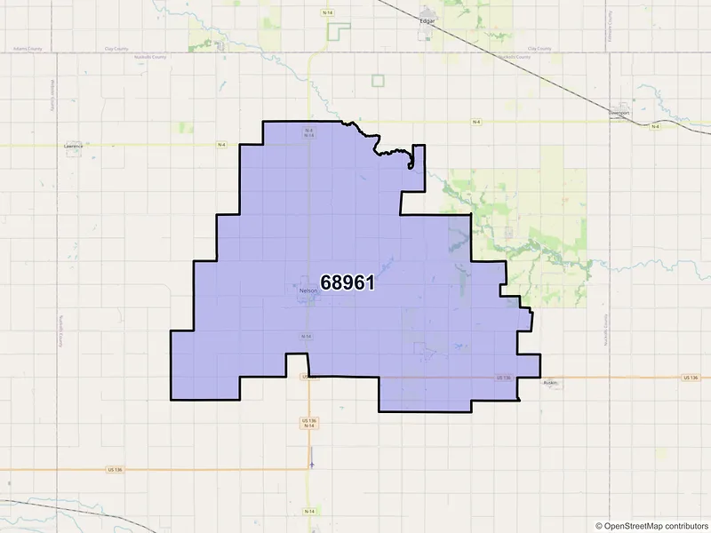 Map of Nelson, Nebraska and ZIP codes