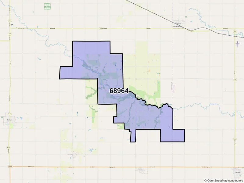 Map of ZIP Code 68964 — Oak, NE