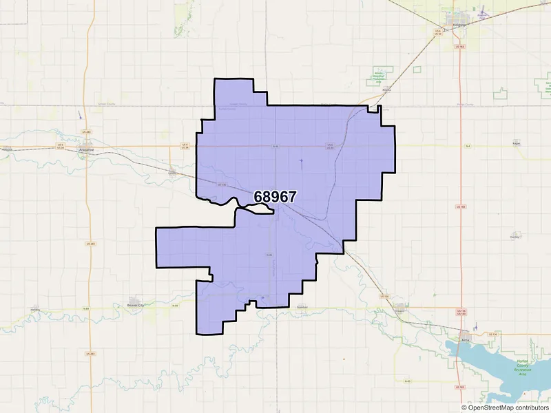 Map of ZIP Code 68967 — Oxford, NE