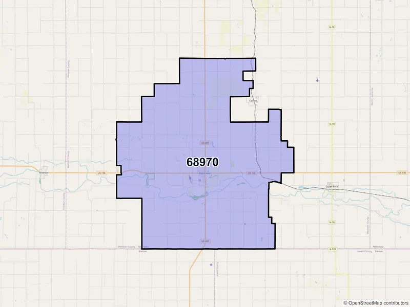 Map of ZIP Code 68970 — Red Cloud, NE