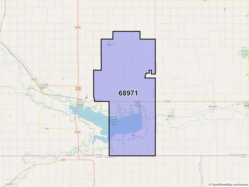 Map of ZIP Code 68971 — Republican City, NE
