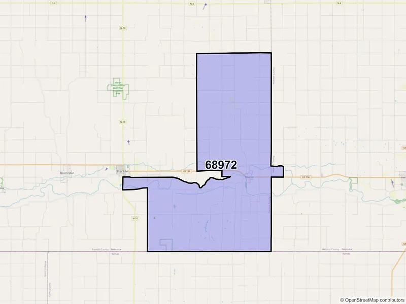 Map of ZIP Code 68972 — Riverton, NE