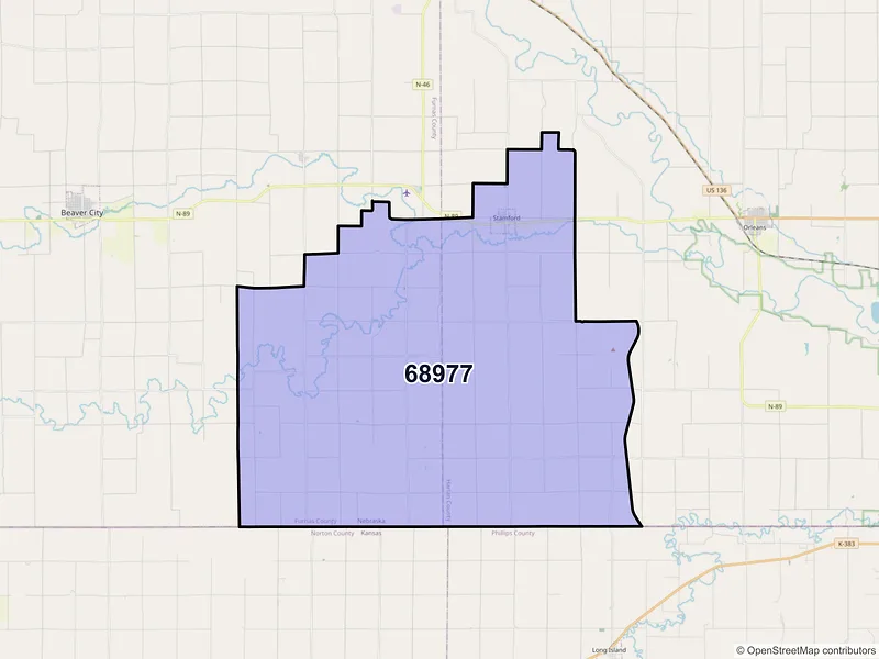 Map of ZIP Code 68977 — Stamford, NE