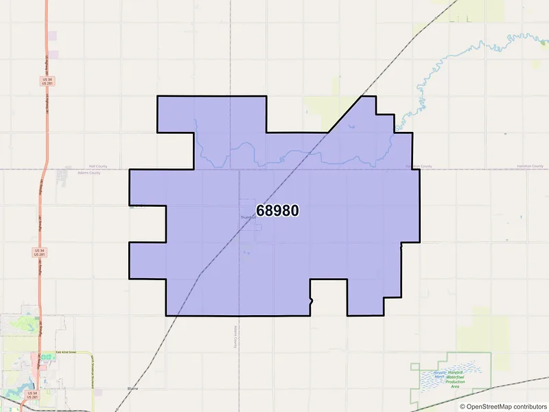 Map of ZIP Code 68980 — Trumbull, NE