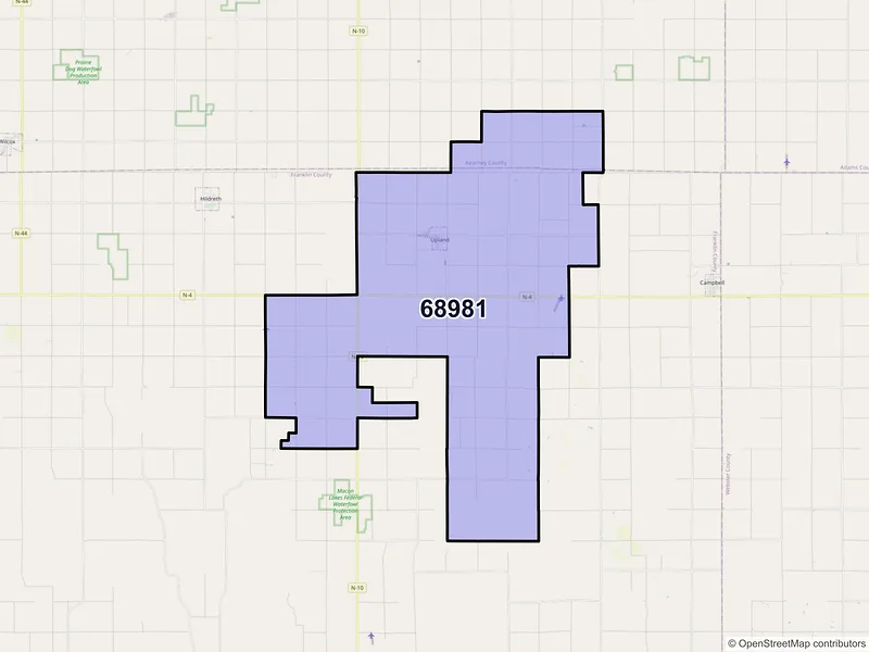 Map of ZIP Code 68981 — Upland, NE