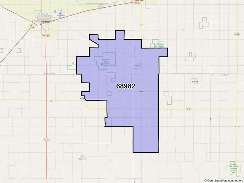 Map of ZIP Code 68982 — Wilcox, NE