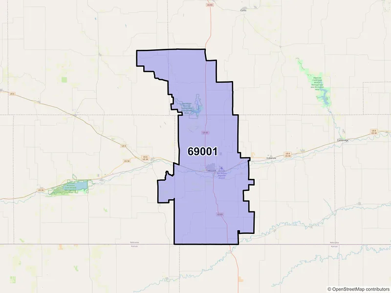 Map of ZIP Code 69001 — Mc Cook, NE