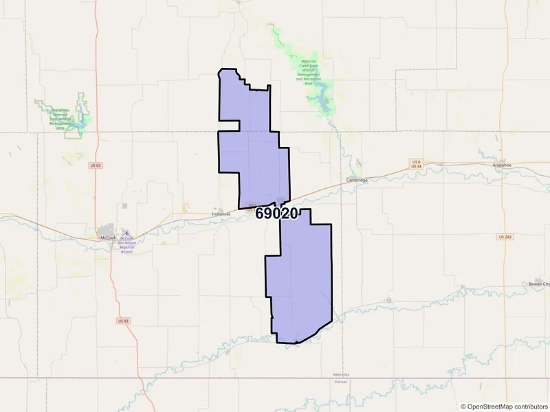 Map of ZIP Code 69020 — Bartley, NE