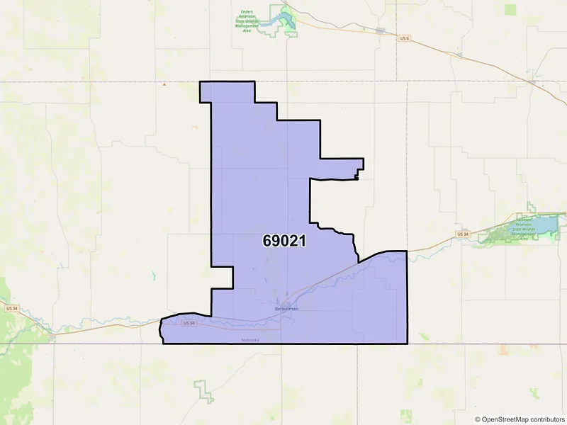 Map of ZIP Code 69021 — Benkelman, NE