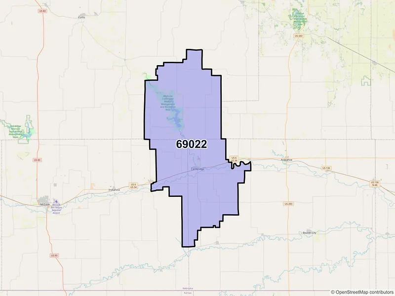 Map of Cambridge, Nebraska and ZIP codes