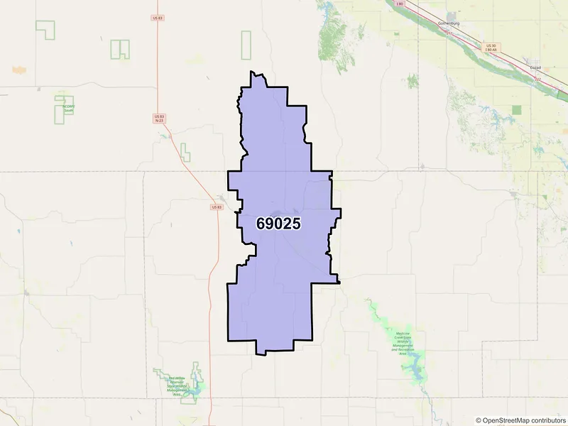 Map of ZIP Code 69025 — Curtis, NE