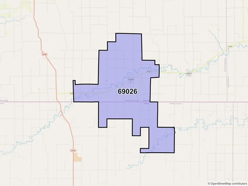 Map of ZIP Code 69026 — Danbury, NE
