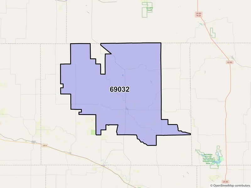 Map of ZIP Code 69032 — Hayes Center, NE