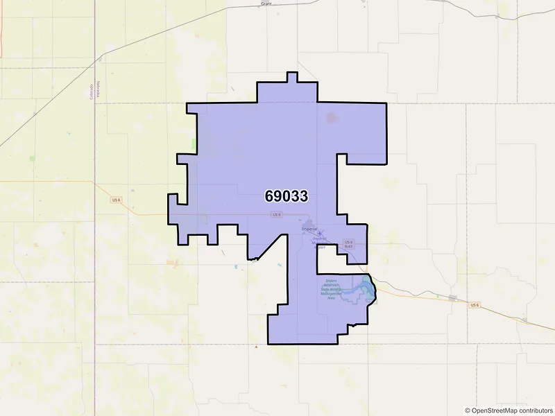 Map of ZIP Code 69033 — Imperial, NE