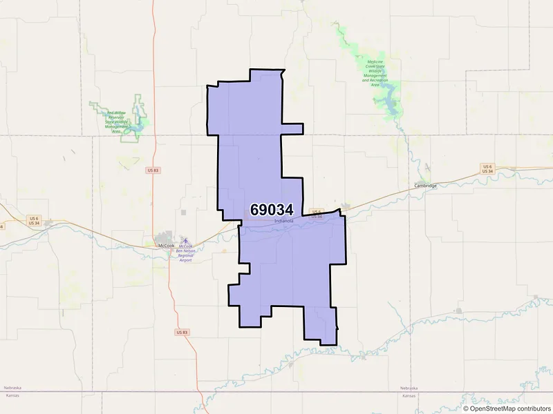 Map of ZIP Code 69034 — Indianola, NE