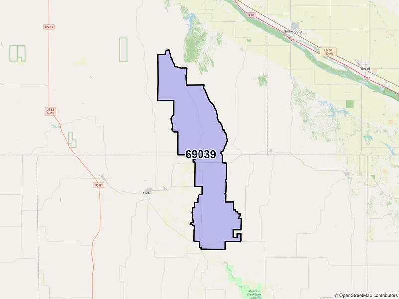 Map of ZIP Code 69039 — Moorefield, NE