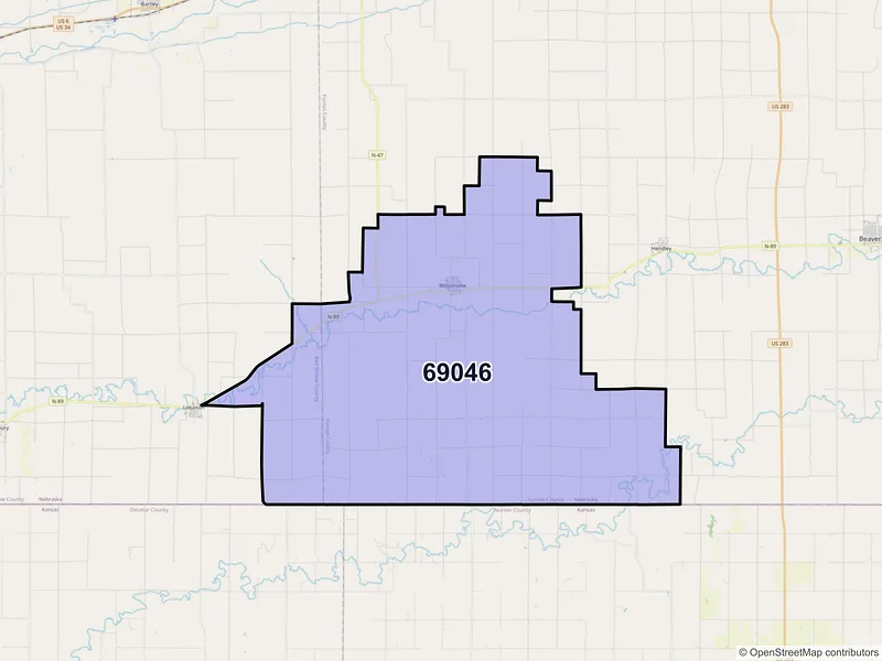 Map of ZIP Code 69046 — Wilsonville, NE