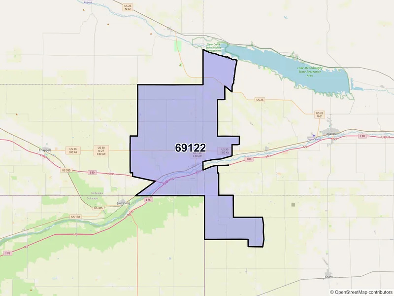 Map of ZIP Code 69122 — Big Springs, NE