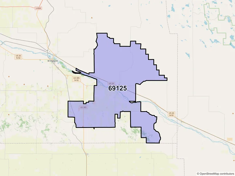 Map of ZIP Code 69125 — Broadwater, NE
