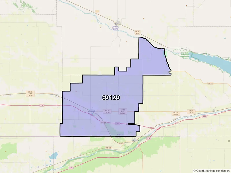 Map of ZIP Code 69129 — Chappell, NE