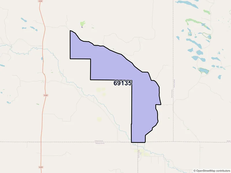 Map of ZIP Code 69135 — Elsmere, NE
