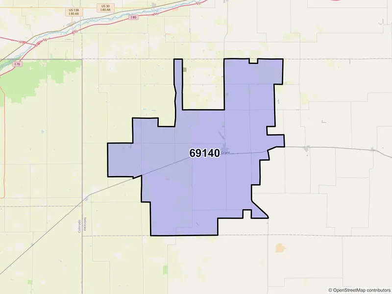 Map of Grant, Nebraska and ZIP codes