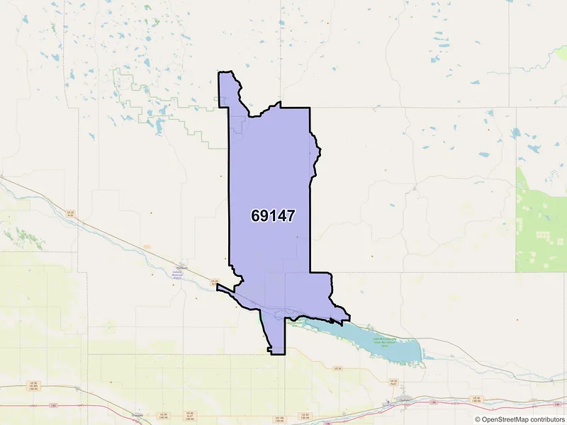 Map of ZIP Code 69147 — Lewellen, NE