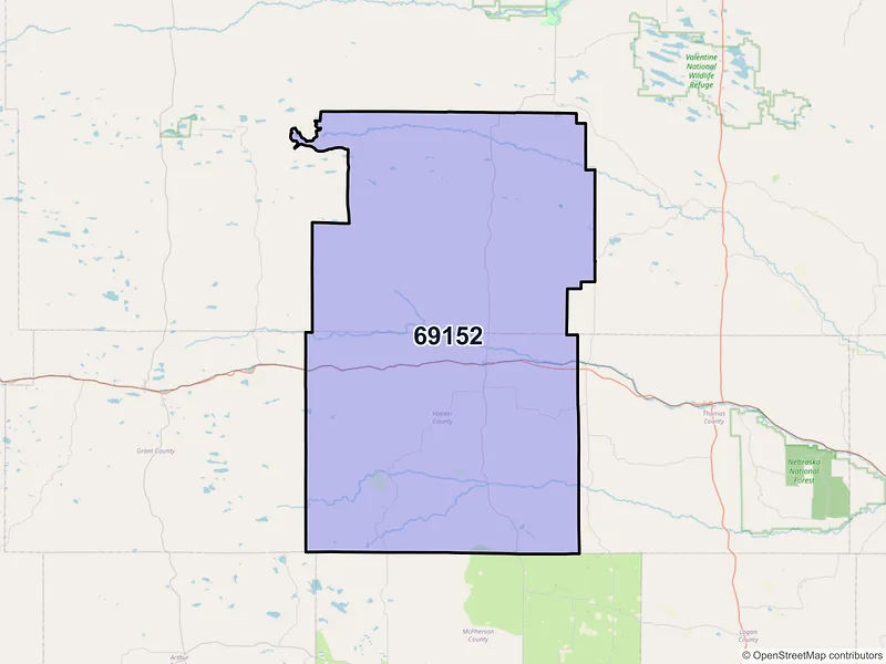 Map of ZIP Code 69152 — Mullen, NE
