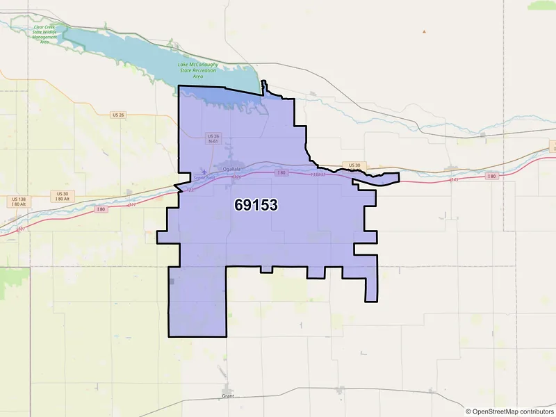 Map of ZIP Code 69153 — Ogallala, NE