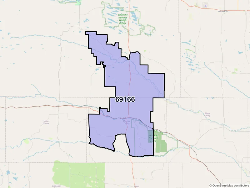 Map of ZIP Code 69166 — Thedford, NE
