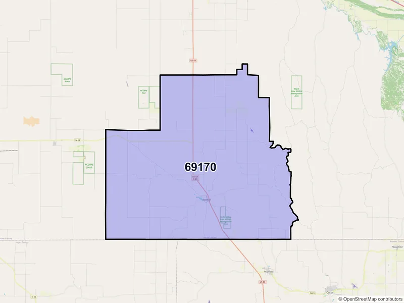 Map of ZIP Code 69170 — Wellfleet, NE