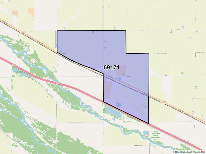 Map of ZIP Code 69171 — Willow Island, NE