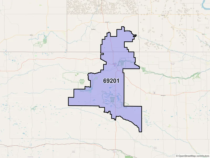 Map of ZIP Code 69201 — Valentine, NE