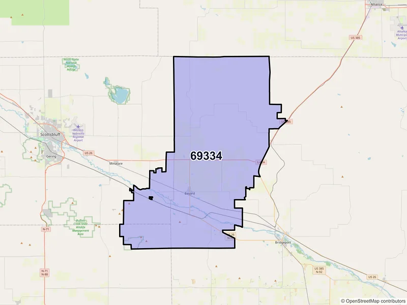 Map of ZIP Code 69334 — Bayard, NE